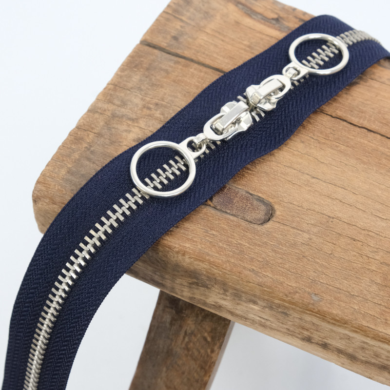 Fermeture Double Curseur Cercle Argent Bleu Marine - Maison Klem